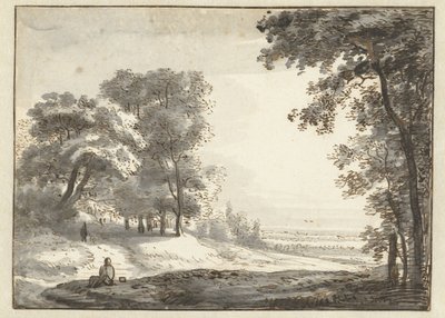 Skoglandskap med en hvilende reisende av Roelant Roghman