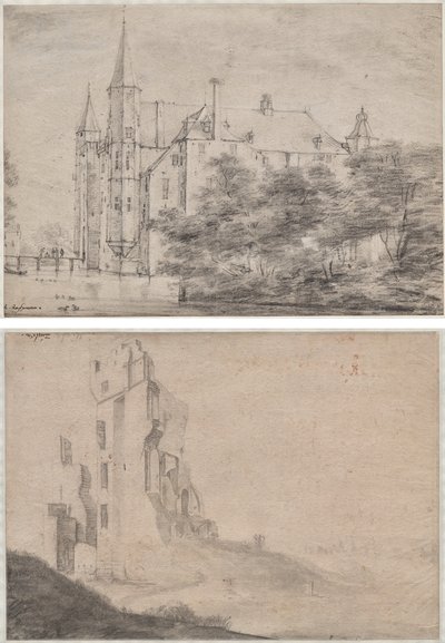Zuylen Castle nær Utrecht (recto)/Ruin av huset Ter Kleef nær Haarlem (verso) av Roelant Roghman