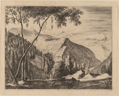 Steinete landskap med kors: pl.5 av Roelant Roghman and Melchior Küsel