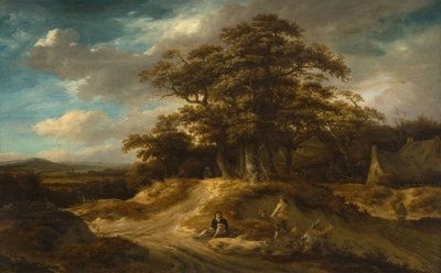 Reisende på kanten av en landsby, 1680. av Roelof Van Vries