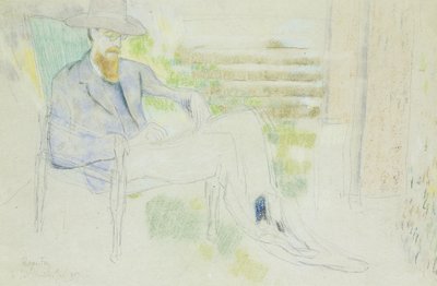 Lytton Strachey skriver i hagen, av Roger Eliot Fry