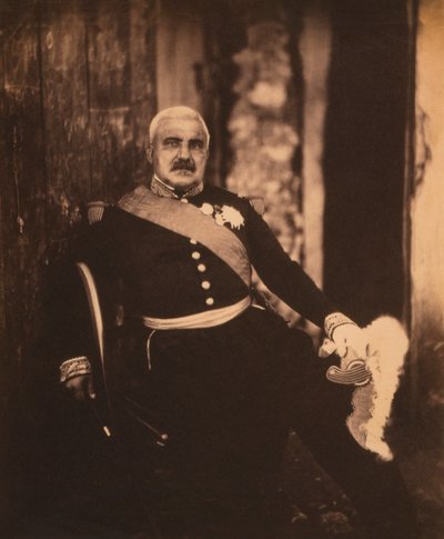 Fransk marskalk Aimable-Jean-Jacques Pelissier, sittende portrett iført uniform, Krim-krigen, Krim, Ukraina av Roger Fenton
