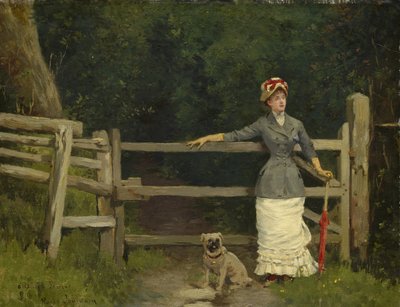 Kvinne og hund ved porten, ca. 1875?-80 av Roger Joseph Jourdain