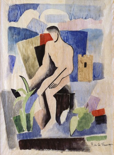 Mann på landet, studie for malaria; Man in a Landscape, Study for Paludes, ca.1920 av Roger de La Fresnaye