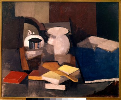 Stilleben med bøker og kort Maleri av Roger de La Fresnaye (1885-1925) 1913 Søn. 0,6x0,73 m Paris, musee national d