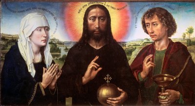 Kristus forløser mellom jomfruen og den hellige Johannes evangelisten (Triptych Braque), ca. 1450 (Olje på tre) av Rogier van der Weyden