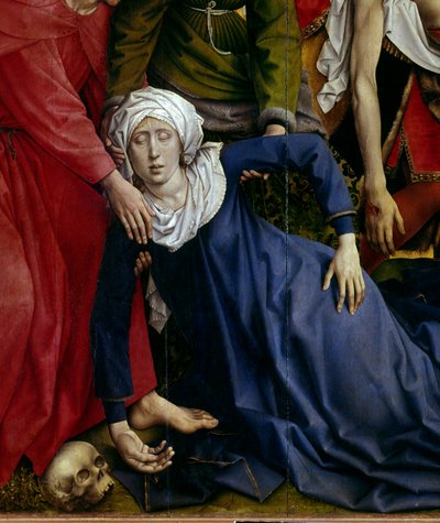 Avsetning eller nedstigning av korset. Detalj av den forsvunne jomfruen. Rogier altertavle (Roger) Van Der Weyden (1400-1464) 1435 Dim. 2,20 x 0,35 m Madrid, Musee du Prado - Avsetningen eller nedstigningen fra korset. Detalj av jomfruen som besvimer. Alte av Rogier van der Weyden
