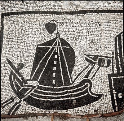 Et skip i havnen i Ostia (mosaikk av Roman