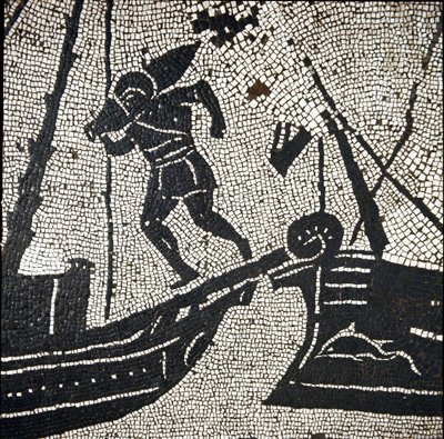 Et skip fra Cagliari som returnerer til havnen i Ostia (mosaikk av Roman