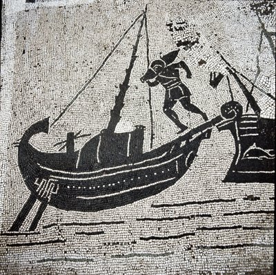 Et skip fra Cagliari som returnerer til havnen i Ostia (mosaikk av Roman