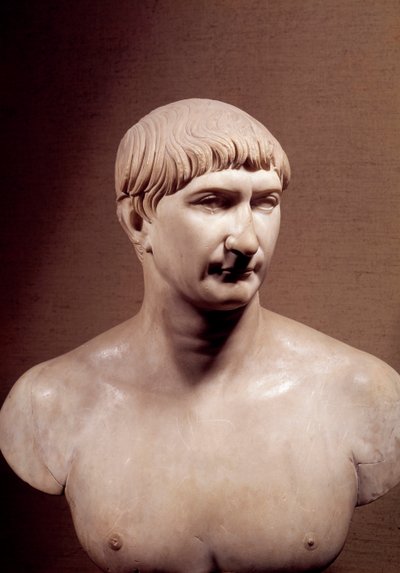 Antikkens Roma: marmorbyste av keiser Trajan (Marcus Ulpius Traianus) (98-117 e.Kr.) Musée du Louvre Paris av Roman