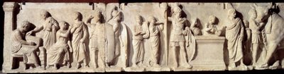 Antikkens Roma: relieff kjent som Domitius Ahenobarbus, episode av en folketelling: registrering av borgere og ofring til guden Mars. Omtrent 100 f.Kr. Søn 2 m. Paris, Louvre-museet av Roman