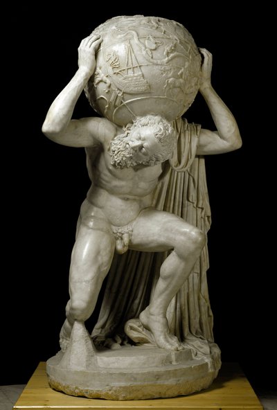 Atlas Farnese Atlas som bærer den himmelske kloden som symboliserer astronomisk kunnskap om perioden. Romersk marmorskulptur etter en gresk original. 2. århundre. Dim. 191 cm Museo Archeologico Nazionale, Napoli av Roman