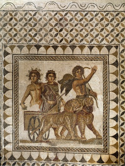 Bacchus i en vogn trukket av tigre, 3. århundre (mosaikk) av Roman