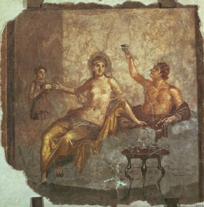 Bankettpar med en slave, fra Herculaneum, ca. 50-79 e.Kr av Roman