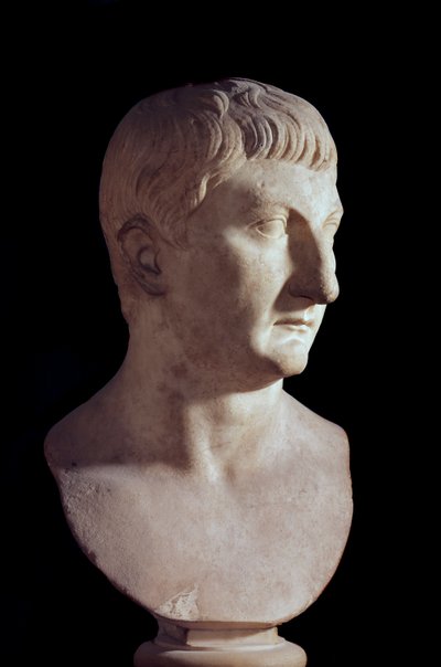 Byste av Drusus den unge (død 23 e.Kr.), sønn av den romerske keiseren Tibere (Tiberio Claudio Nerone, 42 f.Kr.-37 e.Kr.). Marmor skulptur. 1. århundre e.Kr. Paris, Louvre-museet av Roman