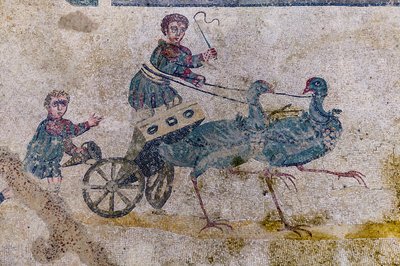 Vognløp med kart trukket av fugler (mosaikk) av Roman