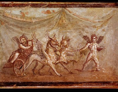 Amorer leker med hippogriffer (fresco av Roman