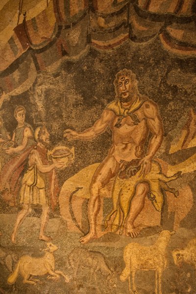 Cyclops gulvmosaikk, Villa Romana del Casale, Piazza Armerina, Sicilia, Italia (bilde) av Roman