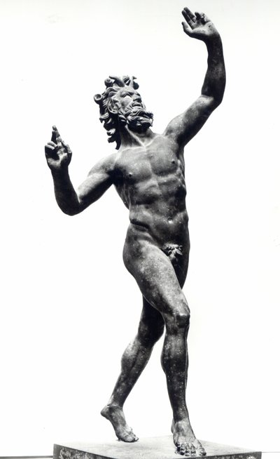 Dansende faun, fra Faunens hus, Pompeii (bronse) (s/hvitt-bilde) av Roman