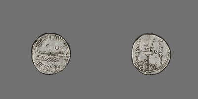 Denarius som skildrer en bysse, 31 f.Kr. (sølv) av Roman