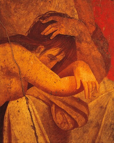 Detalj av freskomaleri som viser Flagellate, Second Pompeian Style, fra Villa of Mysteries, Pompeii, Campania, romersk sivilisasjon av Roman