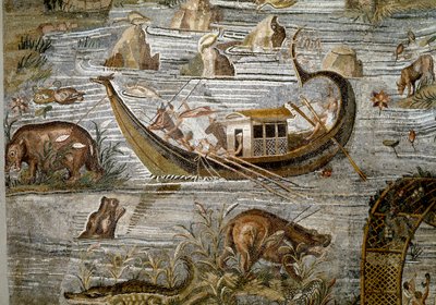 Detalj av den nilotiske mosaikken til Preneste (Palestrina) fra helligdommen til guddommen Fortune Primigenia, 80 f.Kr. av Roman
