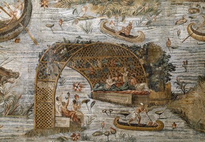 Detalj av den nilotiske mosaikken til Preneste (Palestrina) fra helligdommen til guddommen Fortune Primigenia, 80 f.Kr. av Roman