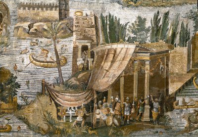 Detalj av den nilotiske mosaikken til Preneste (Palestrina) fra helligdommen til guddommen Fortune Primigenia, 80 f.Kr. av Roman