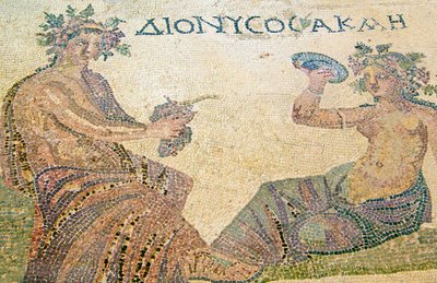 Dionysos rådgiver nymfen Akme, House of Dionysos, Pafos, Kypros (mosaikk) av Roman