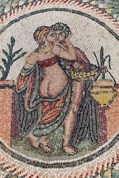 Eros og Psyche. 3. - 4. århundre. Romersk villa i Casale, Sicilia (mosaikk) av Roman