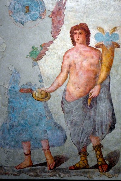 Genie holder et horn av overflod. Sent på 2. og tidlig 3. århundre (fresco) av Roman