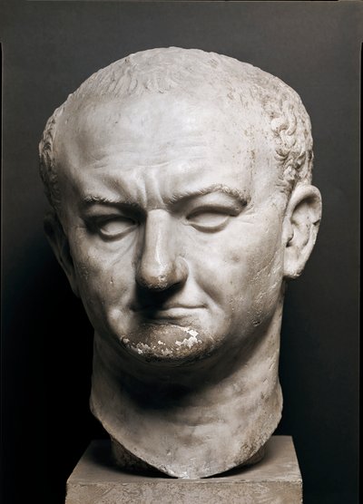 Leder for den romerske keiseren Vespasiano (Vespasianus eller Vespasiano, 9-79 ap. JC) - Marmorskulptur, Høyde 40 cm - Roma, Museo Nazionale Romano - Overhode for keiser Vaspasian (Titus Flavius Vespasianus) (9-79) - Marmorskulptur ( H. 40 cm) - Roma, Muse av Roman