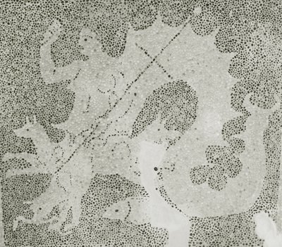 Hellenistisk rullesteinmosaikk av Scylla og Charybdis som vokter sundet, detalj av Scylla. House of Dionysos, Pafos, Kypros mosaikk av Roman