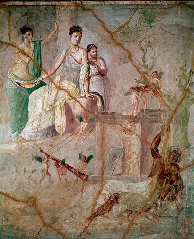 Herakles og Omphale (herkules og Omphale) Romersk freskomaleri av den tredje pompeianske stilen fra Pompeii (freskomaleri fra Pompeii) 40-60 e.Kr. Dim 88x103 cm Konservert ved det nasjonale arkeologiske museet i Napoli, Italia av Roman