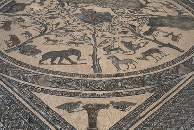 House of Orpheus, Orpheus omgitt av ville dyr, detalj (mosaikk) av Roman