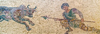 Jaktscene, House of Dionysos, Paphos, Kypros (mosaikk) av Roman