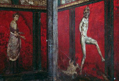 Innvielsesritualer fra Dionysos-kulten, freskomaleri fra Villa Dei Misteri av Roman