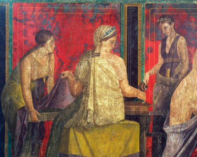 Innvielsesritualer fra Dionysos-kulten, freskomaleri fra Villa Dei Mysteri av Roman