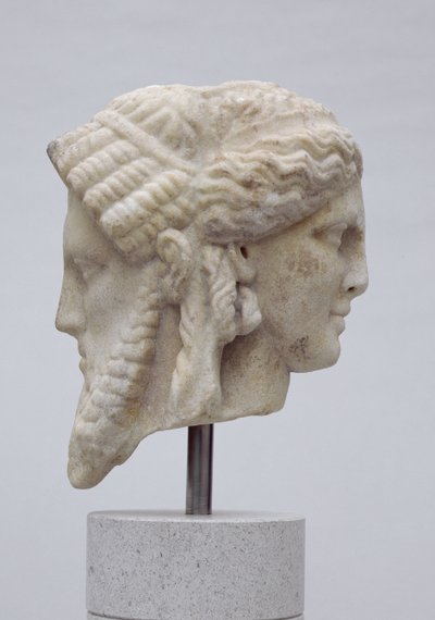 Janiformt hode, sannsynligvis av Dionysos og Apollo, ca. 30-50 e.Kr. (marmor) av Roman