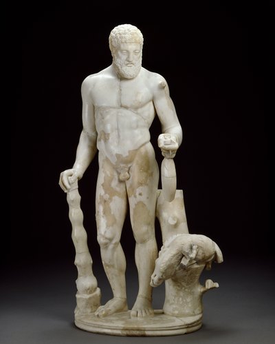 Marmorstatuett av Hercules og den erymantiske villsvinen (marmor) av Roman