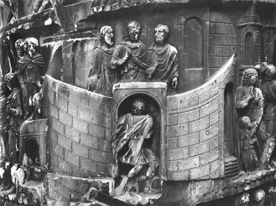 Marcus Aurelius mottar en budbringer, detalj fra kolonnen til Marcus Aurelius, AD 180-196 (marmor) (s/hvitt foto) av Roman