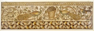 Mosaikk av en vinrankerullekant med påfugler, Antiokia, 526-540 av Roman