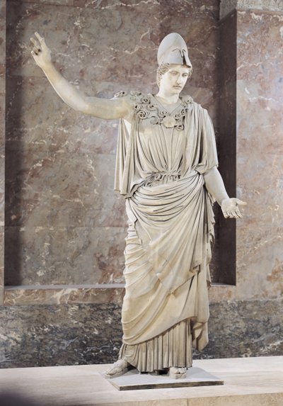 Pallas de Velletri, statue av Athena med hjelm, romersk kopi av en gresk original tilskrevet Alkamenes eller Cresilas, ca. 420-10 f.Kr. (marmor) (se 164612 til 164615 for detaljer) av Roman