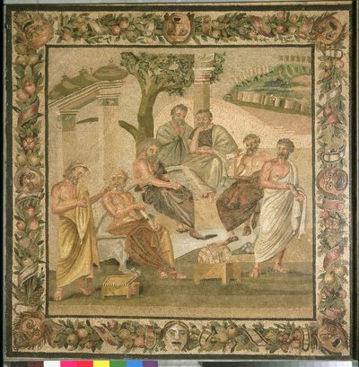 Platon samtaler med elevene sine, fra huset til T. Siminius. Pompeii (mosaikk) (se også 103401) av Roman