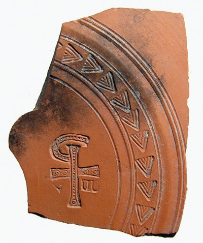 Keramikkskår med en kombinasjon av bokstaver som danner en forkortelse for navnet på Jesus Kristus, Nord-Afrika, ca. 4. århundre e.Kr. av Roman