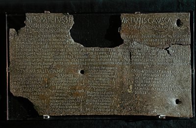 ROMERISK KUNST: Dekret av Pompeius Strabone Gneo., 98-90 f.Kr. av Roman