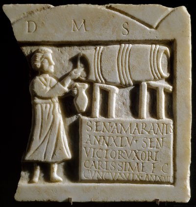 Relieff som viser en tavernascene (marmor) av Roman
