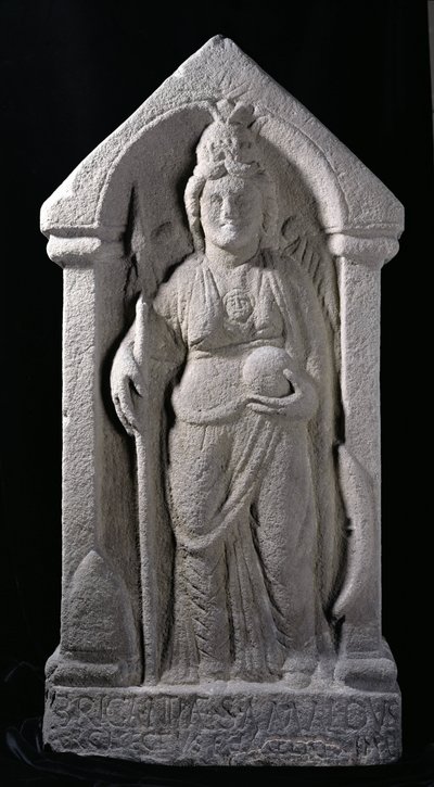 Relieffskulptur som viser Brigantia, en nordbritisk innfødt gudinne, som en romersk gudinne, fra Birrens, Middlebie, Dumfriesshire (stein) av Roman