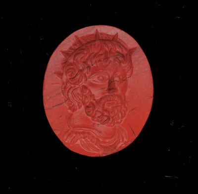 Ring med et portrett av keiseren Postumus (rød jaspis) av Roman